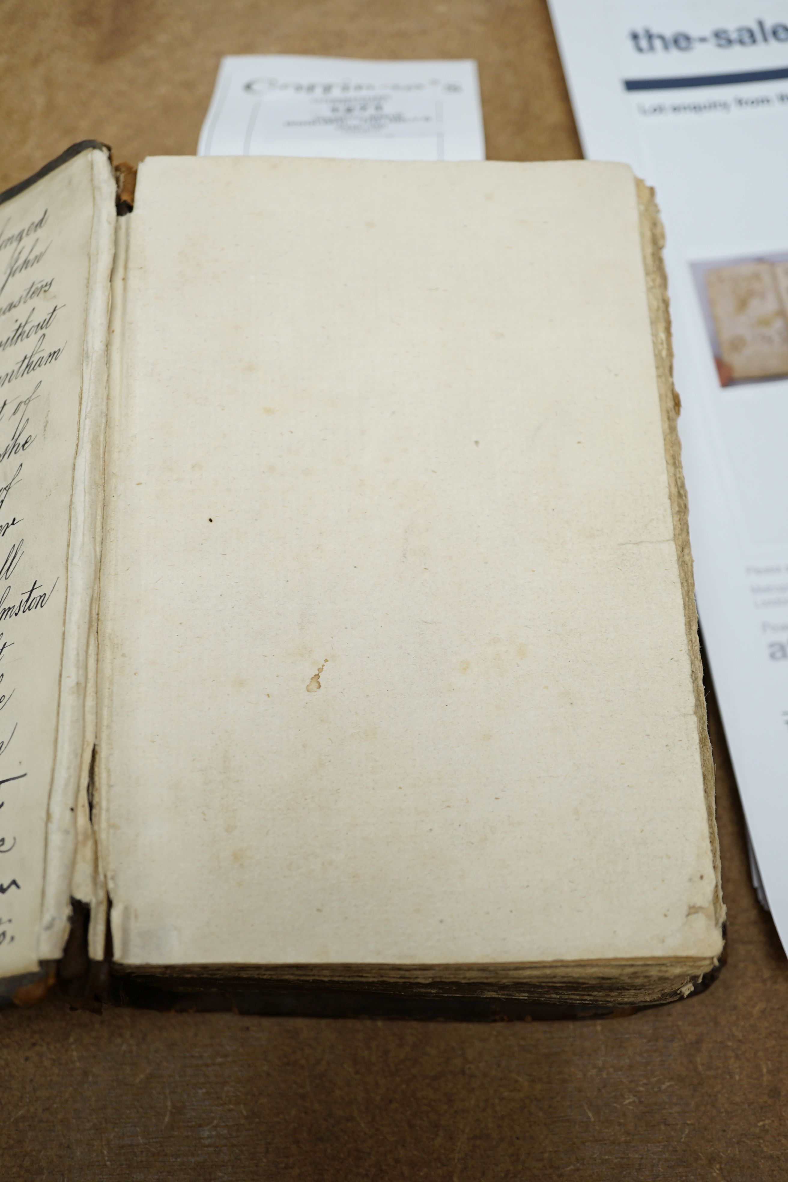 Geneva Bible [English]. - The Holy Bible, 8vo, contemporary calf, covers with lozenge shaped blind stamped device, lacking title, commences at leaf 3, concludes at leaf 445, end papers renewed, London, 1565.